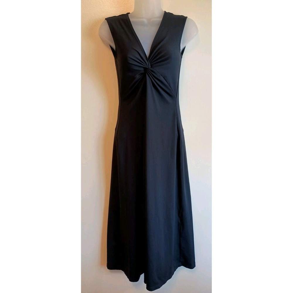 Patagonia Bandha Dress Womens S Black Twist Front V Neck Stretch Midi Casual